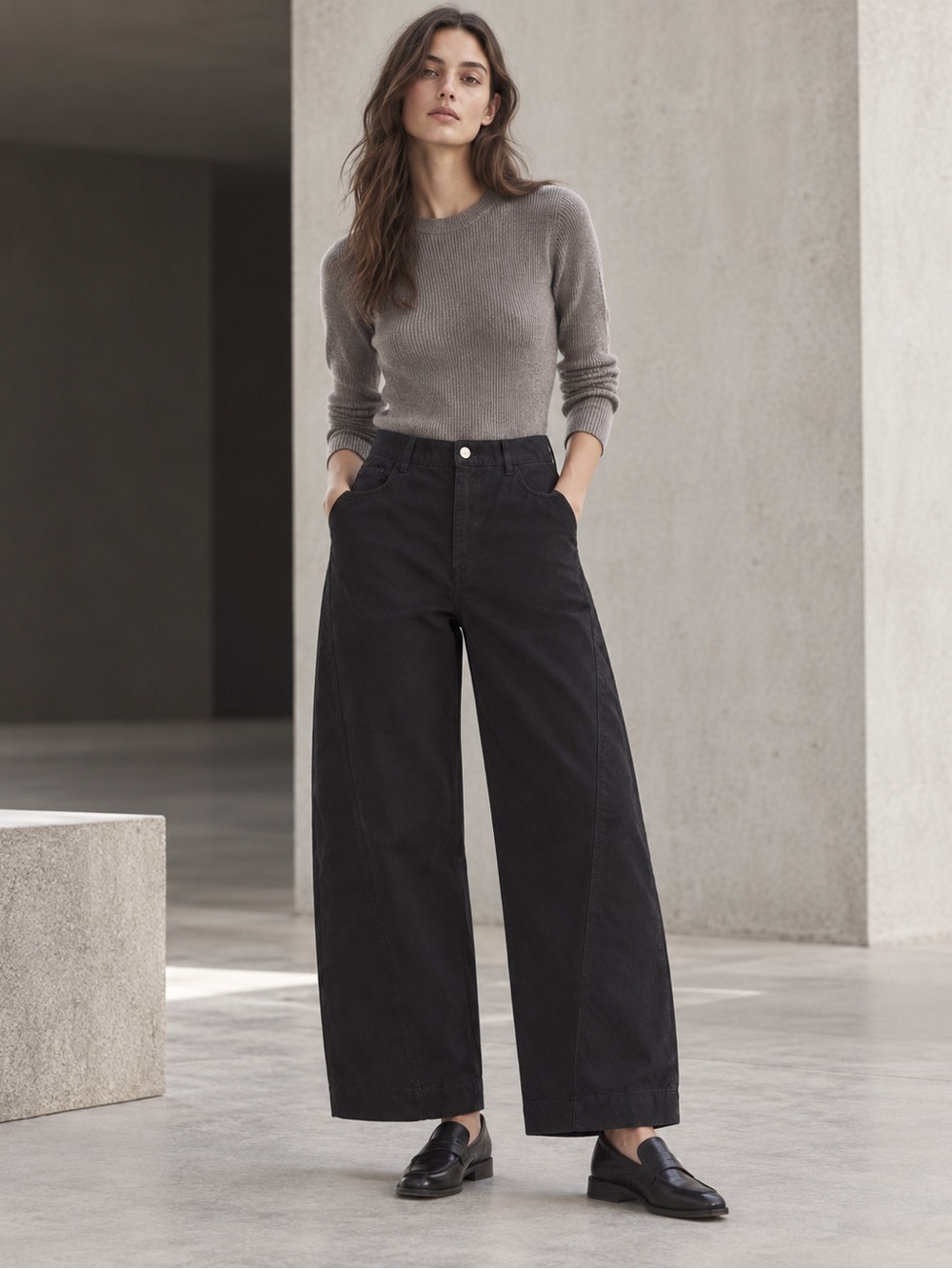 COS Wide-Leg Cotton Denim Trousers Black EU 36 US 6